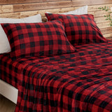 BEDELITE Flannel Sheets Queen Size Bed Set, Luxury Red and Black Plaid Christmas Bedding Set, Super Soft & Warm Fuzzy Fleece Sheets 4 Piece(Include Fitted Sheet, Flat Sheet, 2 Pillowcases)