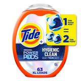 Tide Hygienic Clean Heavy 10x Duty Power PODS Laundry Detergent Pacs Original 63 count For Visible and Invisible Dirt (Pack of 1)