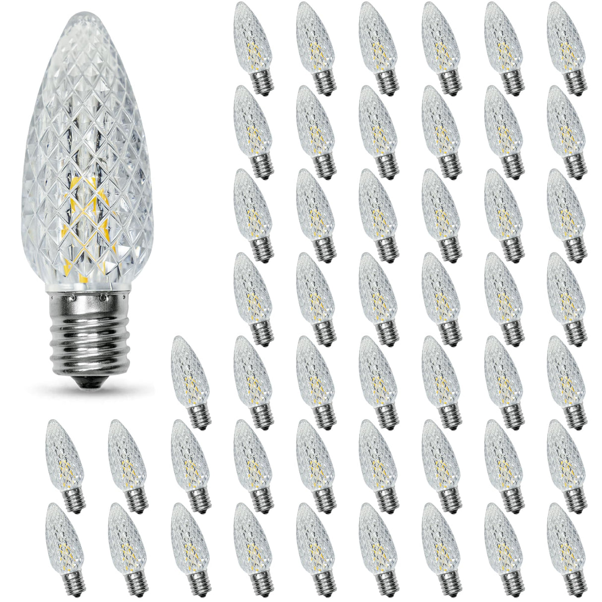 50PACK C9 Christmas Lights LED Replacement Bulbs，Shatterproof & Waterproof Plastic C9 Led Bulbs for Outdoor String Lights, E17 Base, 0.6W Equivalent to 7W, Warm White 2700K, 50LM Holiday Decoration