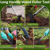 Weed Puller Tool with Long Handle-Vertical Adjustable Weeder, 2-in-1 Garden Hoe and Weeding Rake Combination, Weeding Tool for Garden, Lawn, Farm and Courtyard