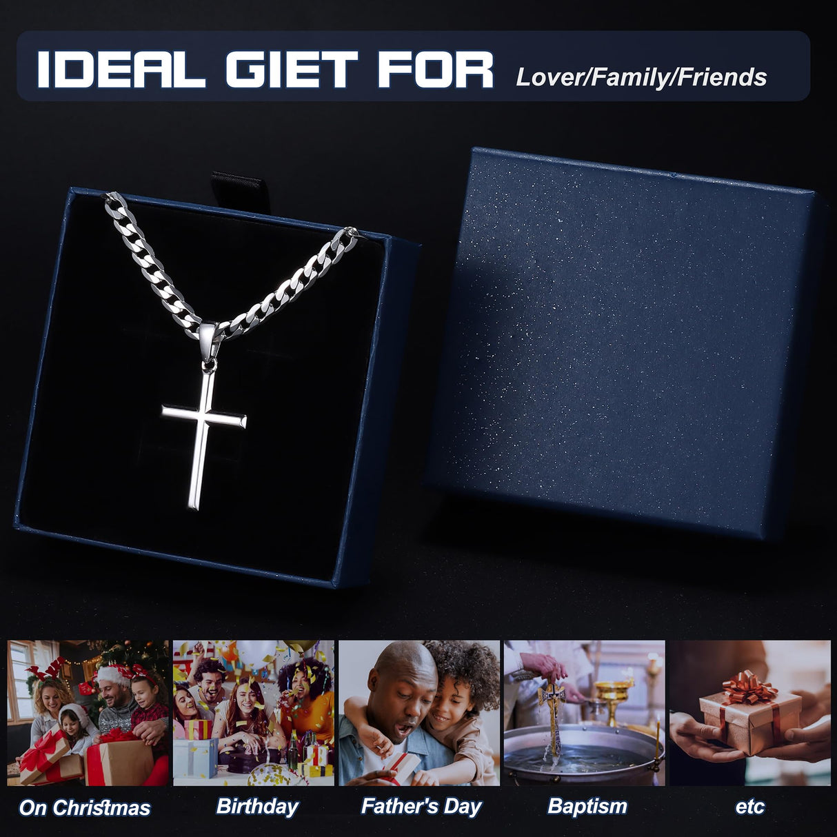 Besteel 925 Sterling Silver Cross Necklace for Men Women Cross Chain 18 In