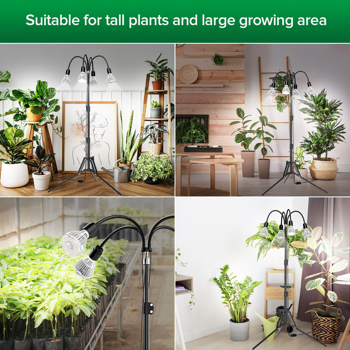 SANSI Grow Lights for Indoor Plants, 128W Full Spectrum Plant Lights for Indoor Growing, 35-64 inches Detachable Tripod Standing Grow Light with High PPFD No Dimmable 4 Pack of Par25 32W Bulb