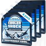 Cooler Shock 4-Pack Mid-Size 10x10 Reusable Ice Packs - Freezes to 18°F / -8°C - Long Lasting Freezer Packs for Coolers and Lunch Boxes - Camping, Fishing, Road Trips, Beach