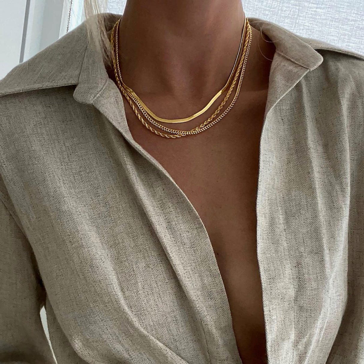 DEARMAY Layered 14K Gold Plated Chain Choker Necklace Set