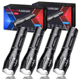 RECHOO Tactical Flashlight 4 Pack, Bright Zoomable LED Flashlight with High Lumens and 5 Modes, Waterproof Portable Pocket Flash Light for Emergency, Camping, and Outdoor Use - S1500
