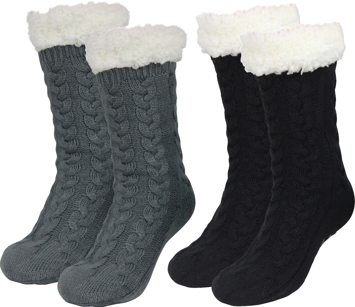 Sooneeya Winter Slipper Socks for Women Christmas Warm Cozy Soft Fuzzy Thick Socks Slipper Non Slip Non Skid with Grippers Black Grey -2 Pairs