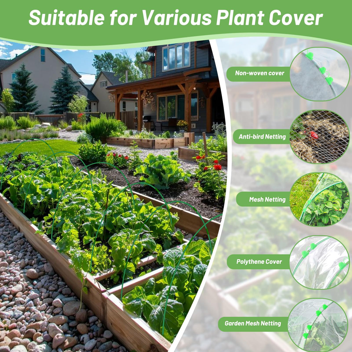 70 PCS Garden Hoops for Raised Beds 14 Sets Garden Tunnel Hoops Greenhouse Hoops Grow Tunnel, Rust-Free Fiberglass Garden Hoops Frame for Netting Shade Cloth Cover