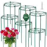 6 Pack 16 x 24 Inch Peony Cages and Supports, 16" D x 24" H Grow Through Plant Support Grid Brace for Outdoor Plants Flower, Metal Peony Stake Peony Ring Hoops Frame Support for Rose Tomato Vegetables
