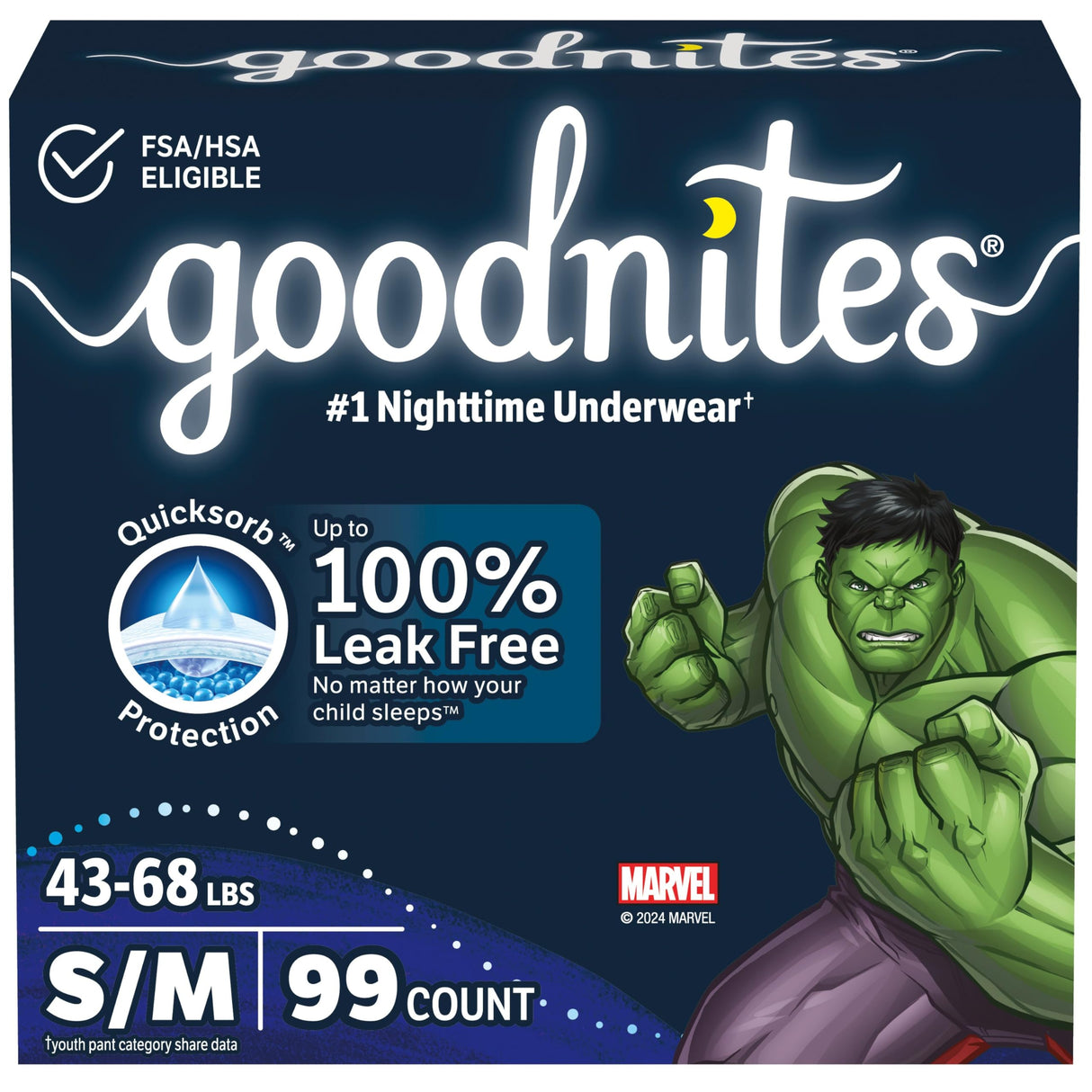 Goodnites Boys' Bedwetting Underwear, Size S/M (43-68 lbs), 99 Ct (3 Packs of 33), Packaging May Vary