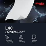Wypall PowerClean L40 Cloths Extra Absorbent Wipes (05701), Quarterfold, Bulk Paper Wipers, White (18 Packs of 56 Sheets, 1,008 Sheet Total)
