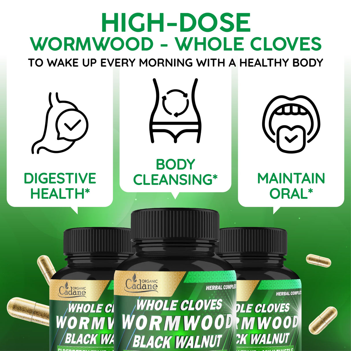 Organic Cadane Wormwood, Whole Cloves & Black Walnut Blend with Elderberry & Milk Thistle – Botanical Herbal Formula – Non-GMO, Vegan – 90 Capsules (45-Day Supply)