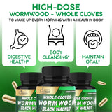 Organic Cadane Wormwood, Whole Cloves & Black Walnut Blend with Elderberry & Milk Thistle – Botanical Herbal Formula – Non-GMO, Vegan – 90 Capsules (45-Day Supply)