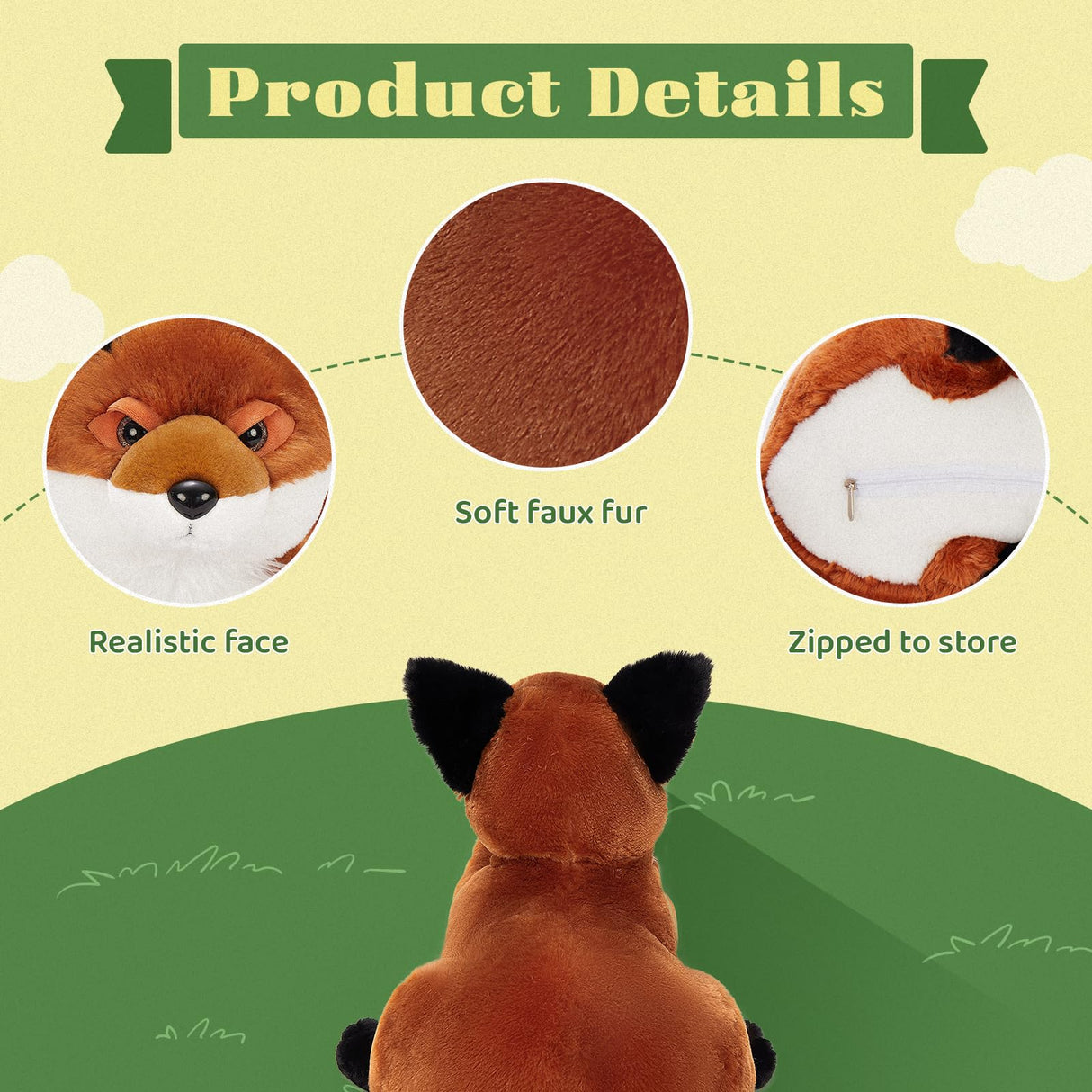 BENINY 4Pcs Fox Stuffed Animal Set, Large Mommy Red Fox Plush 22 Inch with 3 Baby Foxes in Her Zippered Tummy, Christmas Plushie Toy Gift for Girls and Kids