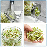Lulonpon 2pcs Sprouts Growing Jar Kit, Wide Mouth Quart Mason Jars with Stainless Steel Screen Sprout Lids, 86mm,1000ml,Stand,Tray and Canning Brush,Seed Sprouter Set for Broccoli, Alfalfa, Mung Bean
