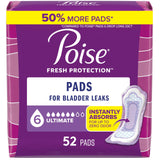 Poise Incontinence Pads & Postpartum Incontinence Pads, 6 Drop Ultimate Absorbency, Regular Length, 52 Count, Packaging May Vary
