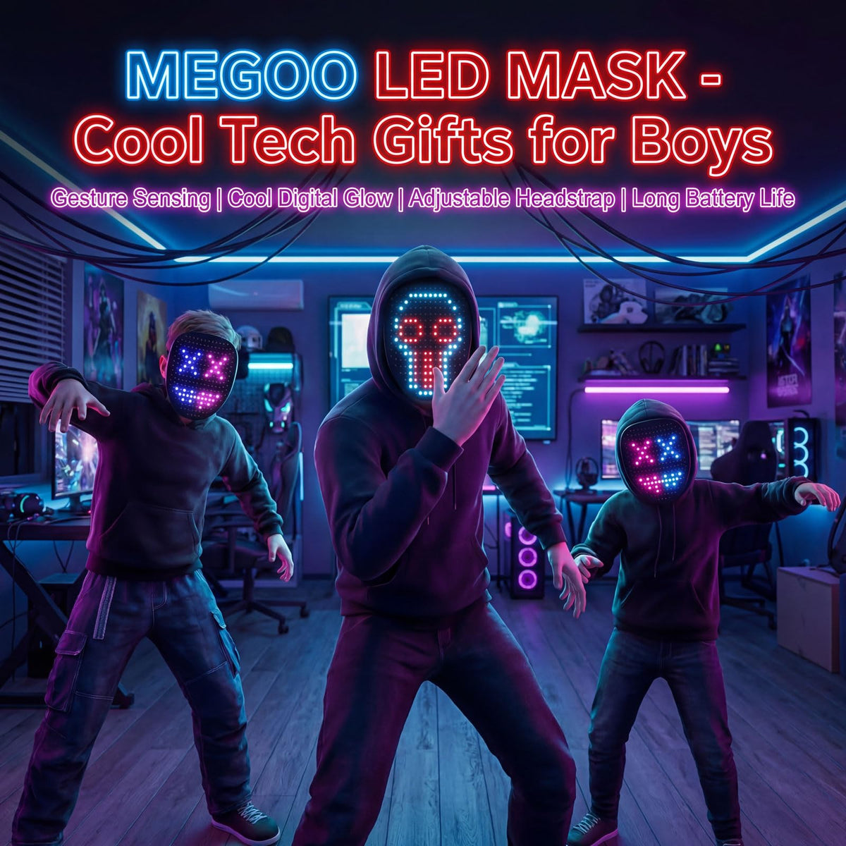 MEGOO Led Light up Mask with Gesture Sensing, Halloween Gifts for Kids