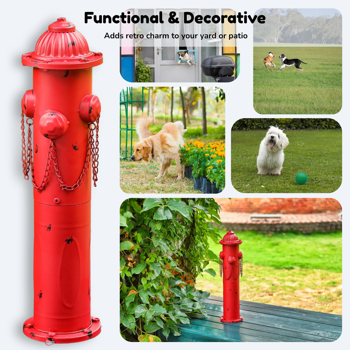 CaliDecor Fire Hydrant for Dogs to Pee On, 24" Metal Dog Fake Fire Hydrant Pee Post Red for Outdoor Training, Pee Pole with Ground Stakes, Fillable Base for Yard, Garden, Patio
