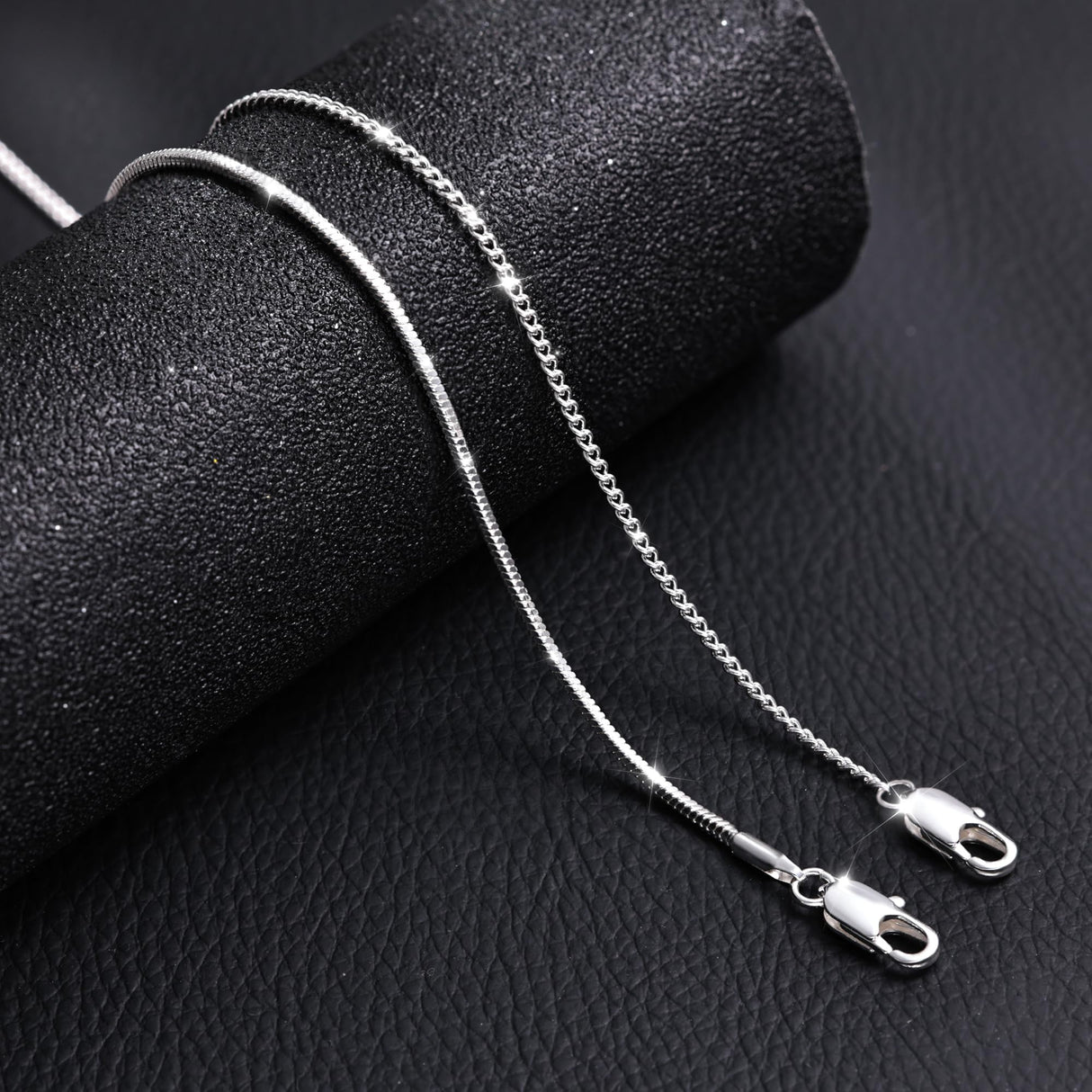 Silver Bracelets for Men, Stackable Fashion Cuban Snake Chain Set, 7 Inch