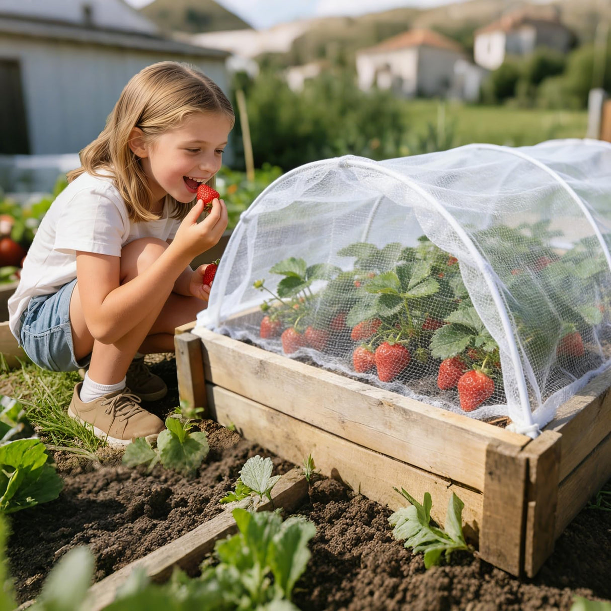 13'x32.8' Garden Netting for Strawberry Plants HDPE Fine Strawberry Bird Netting for Raised Bed Row Cover Screen Mesh Net for Fruit Tree Vegetable Flowers Large Area Garden Protection