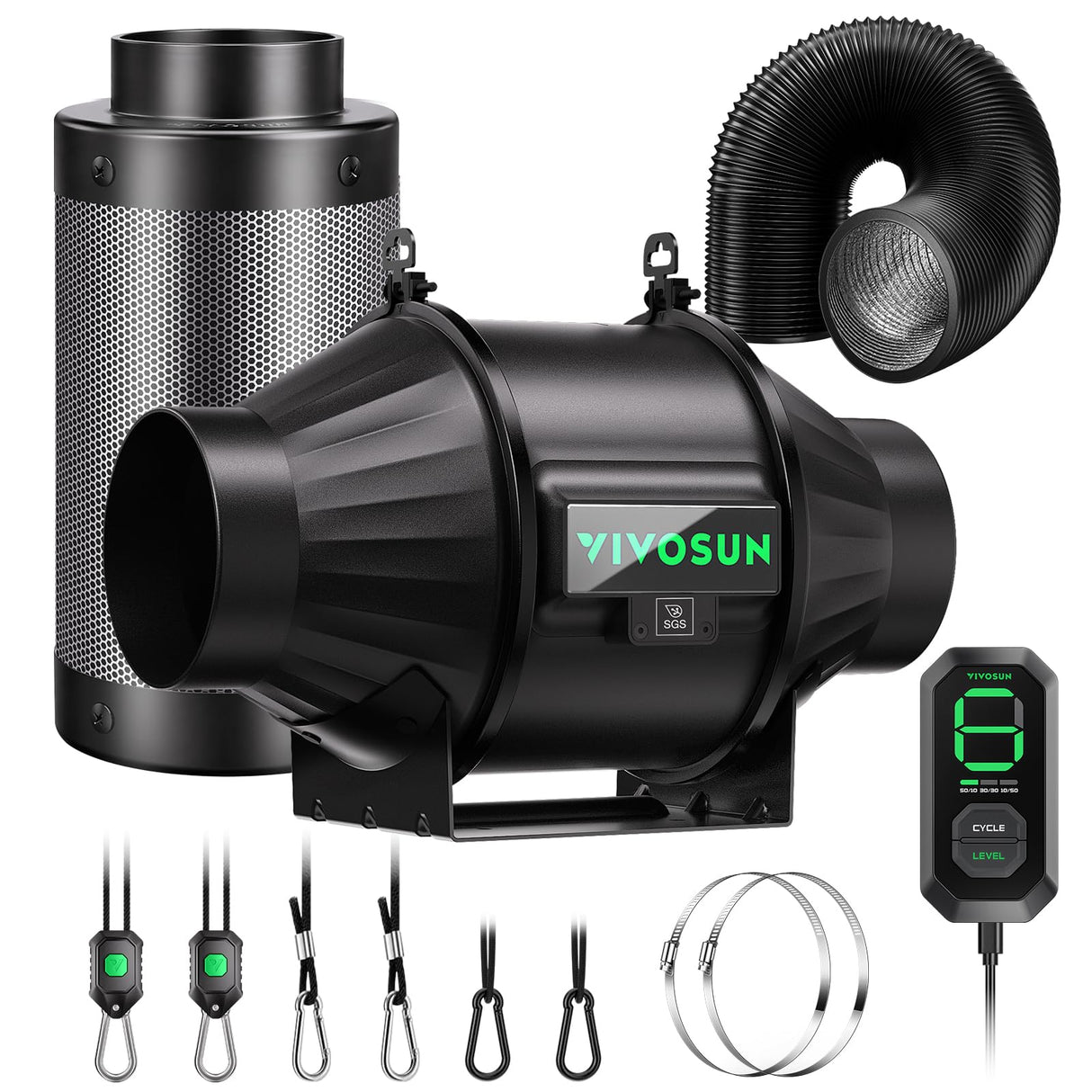 VIVOSUN T4 Air Filtration Kit, Inline Fan, Controller, Carbon Filter, Duct