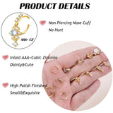 Florideco 12Pcs Nose Cuff Fake Nose Ring Hoop Clip on Nose Rings CZ Dangle Cartilage Tragus Ring Nose Cuff Non Piercing for Women Men Gold
