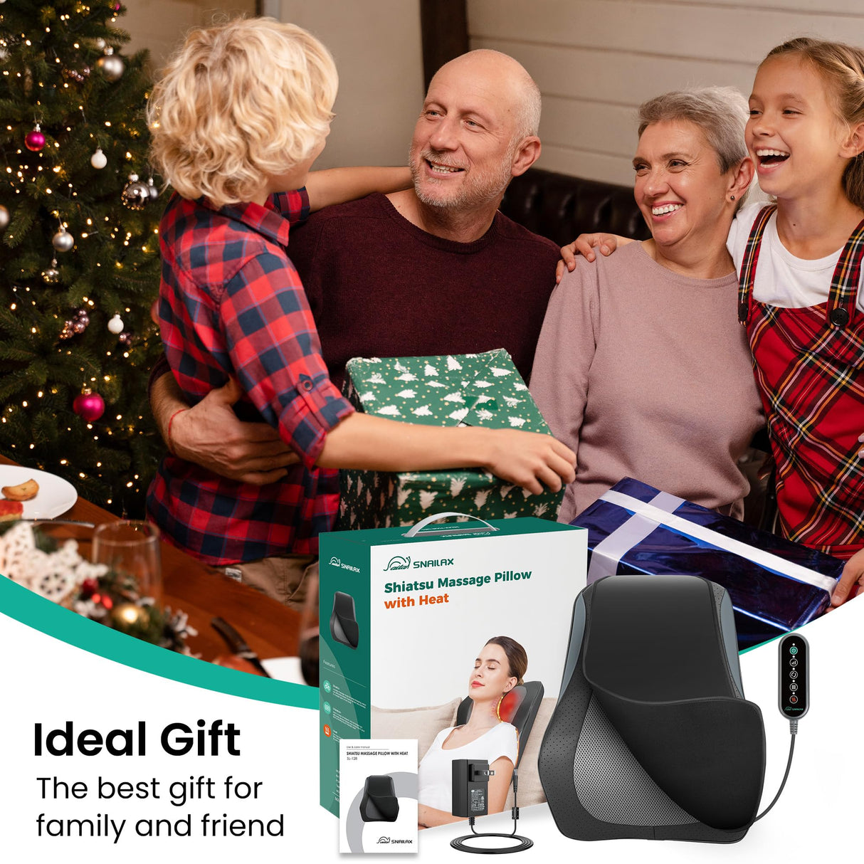 Snailax Back Massager for Back Pain Deep Tissue, Shiatsu Lower Back Neck Massager with Heat, 3D Kneading Massage Pillow for Neck Shoulder Legs, Gifts for Mom, Dad, Women