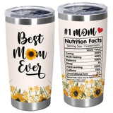 TEEZWONDER Christmas Birthday Gifts for Mom from Daughter Son - #1 Nutrition Facts Sunflower Stainless Steel Insulated Coffee Tumbler with Lid 20 oz - Mothers Birthday Gifts for Mama Grandma Women