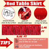 6 Pack 29x108 Inch Red Metallic Foil Fringe Table Skirts Banner for Tinsel Streamer Garland Curtains Backdrop for Parade Floats Wedding Baby Shower Birthday Christmas Halloween Party Decoration