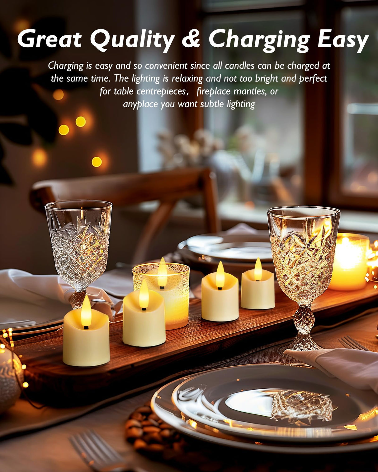 Homemory Rechargeable Flameless Candles, 2/4/6/8H Timer LED Votive Candles, 12 PCS Battery Operated Tea Lights with Timer for Table, Wedding, Christmas (USB Charging Cable Included)
