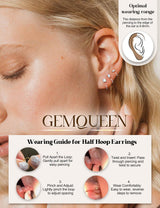 GEMQUEEN Moissanite Half Hoop Earrings, 925 Sterling Silver, 4mm