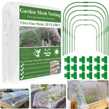 Garden Mesh Netting Kit, Plant Covers 10x30Ft Ultra Fine Mesh Netting & 6Pcs Garden Hoops &18 Clip, Garden Netting Kit for Raised Beds Plants Pest Barrier Greenhouse Row Cover Animal Protection Net