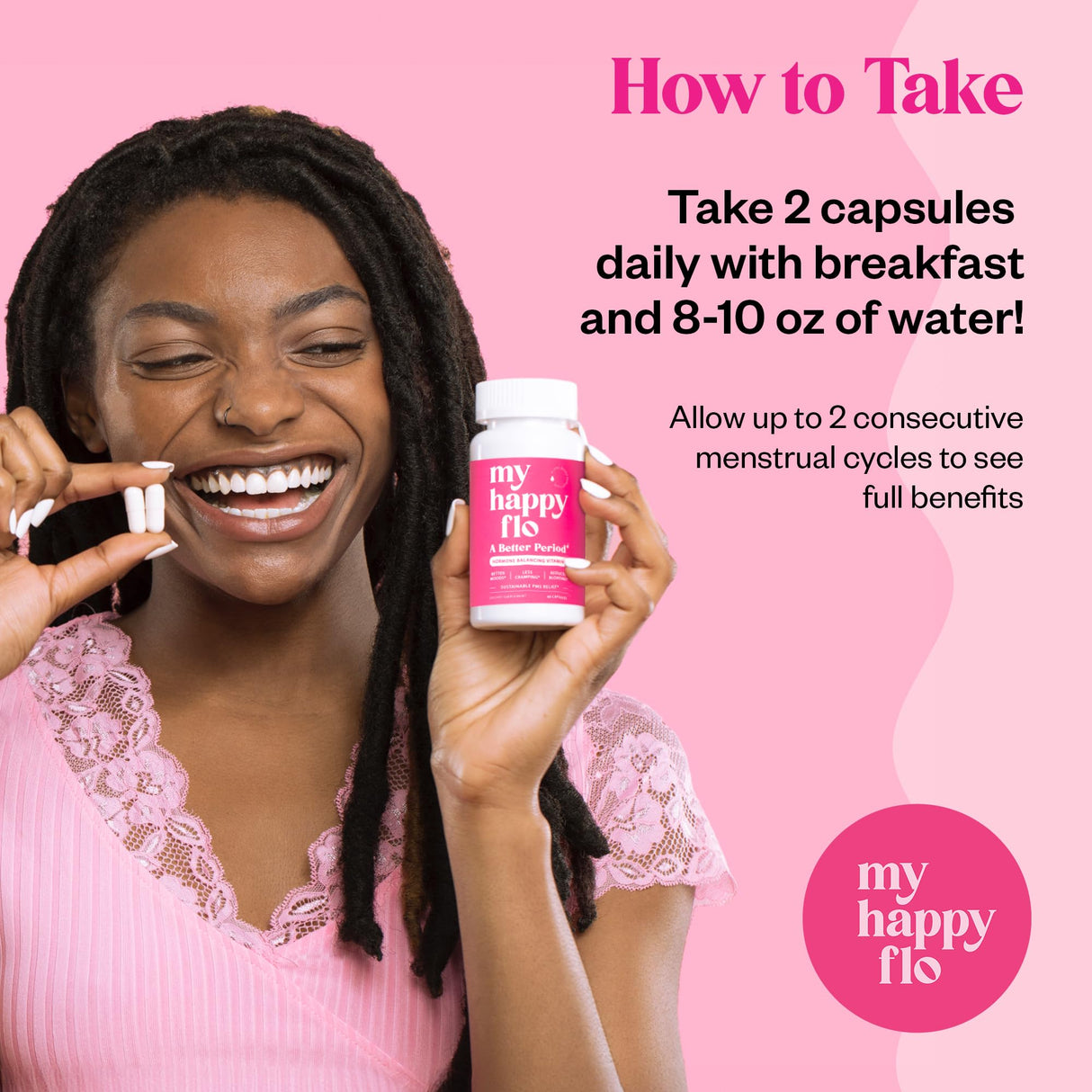 My Happy Flo PMS Support Supplement for Women with Iron, PMS Relief Hormone Support for Women, 10-in-1 PMDD Supplements for Women | DIM & I3C Indole-3-Carbinol for Cramp Relief, Heavy Flow - 60 Caps