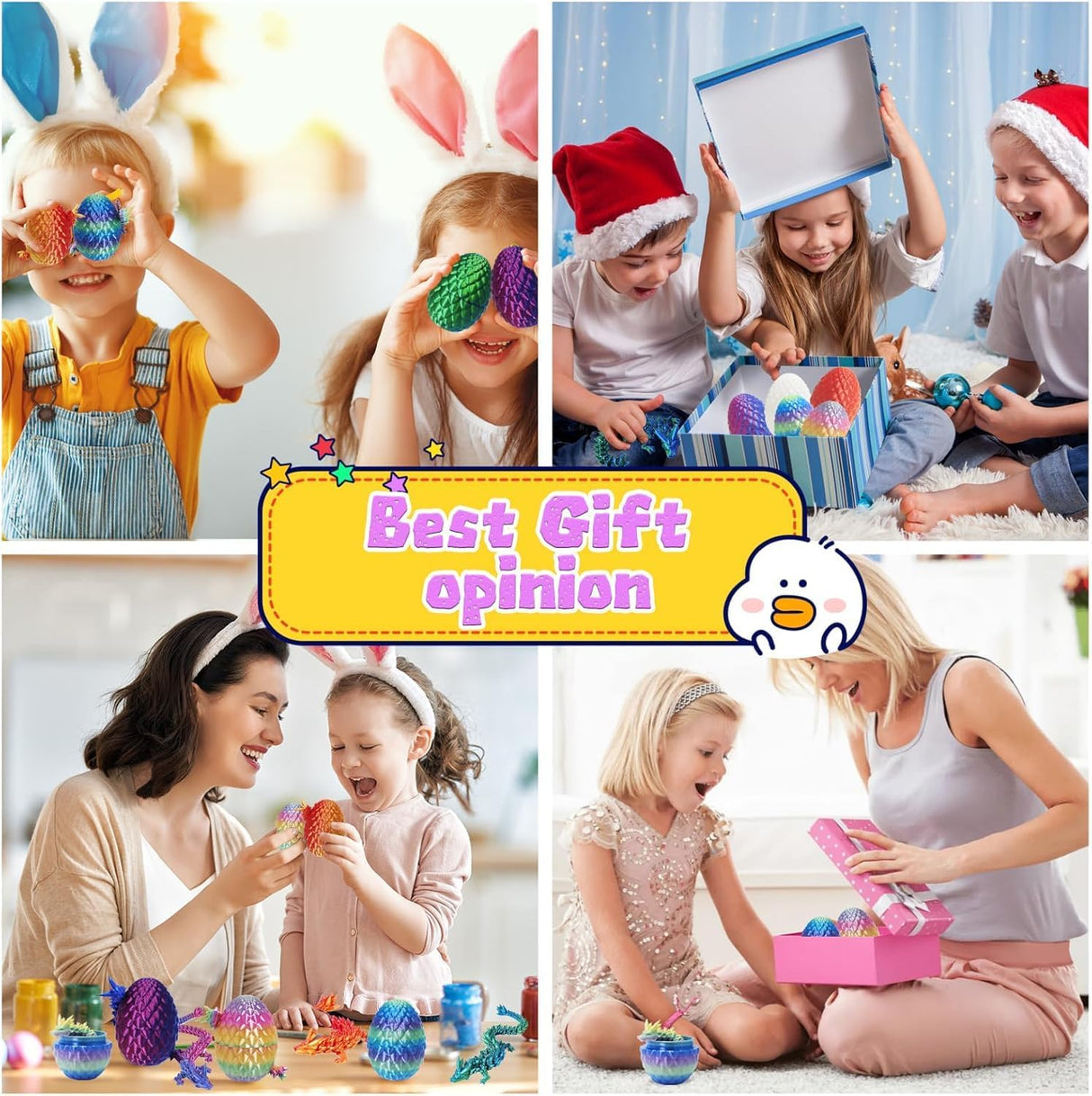 3D Printed Dragon Eggs with Dragon Inside – Fantasy Tabletop Decor, 3D Printing Toys for Kids & Adults – Unique Desktop Decoration & Collectible – Christmas Ornament & Stocking Stuffers (4 Pack)