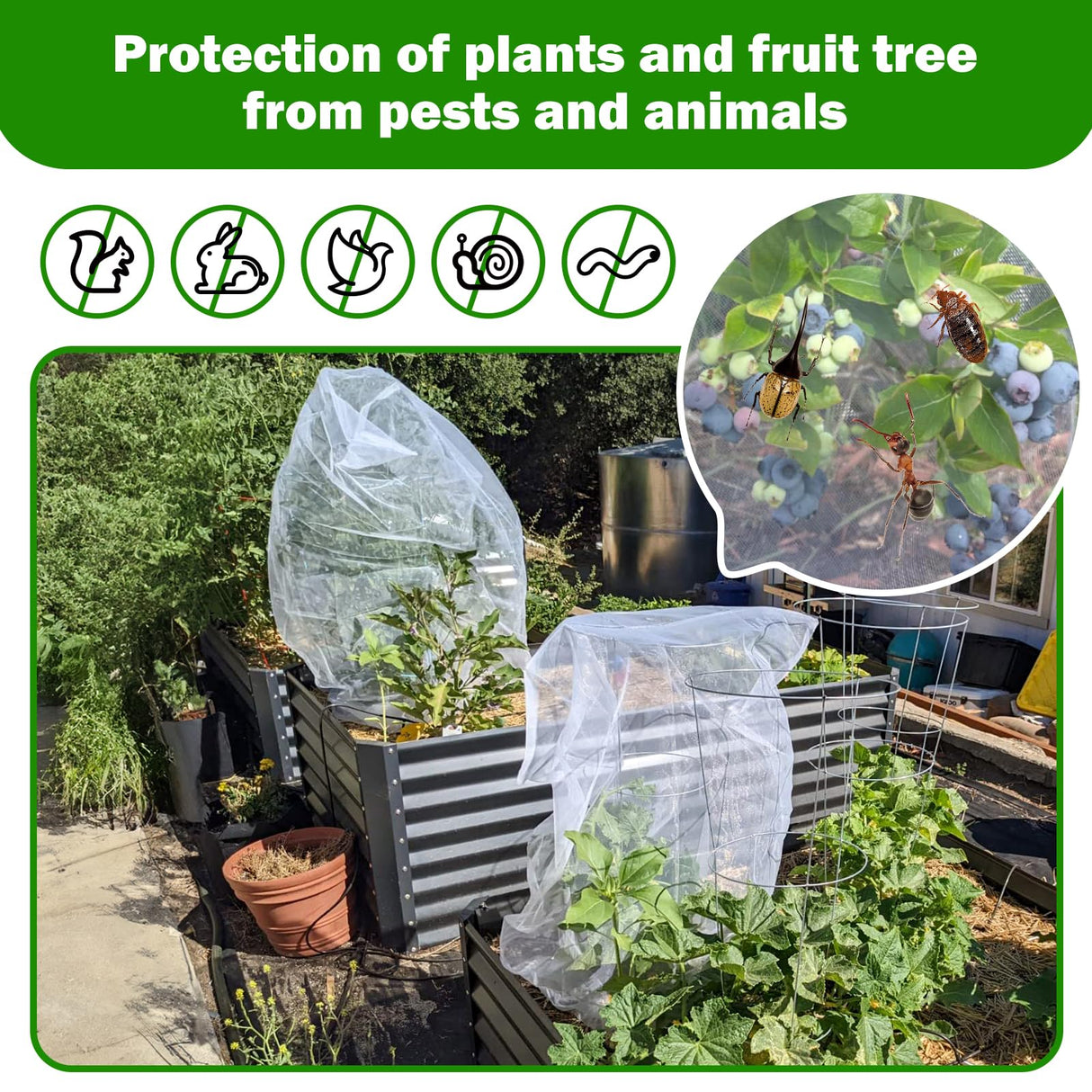 2 PCS Large Fruits Tree Netting Cover for Garden, 6.6 x 8.2 ft Insect Bird Barrier Deer Netting Cover Bag with Drawstring Garden Plant Netting for Tomato Blueberry Bush Netting Covers