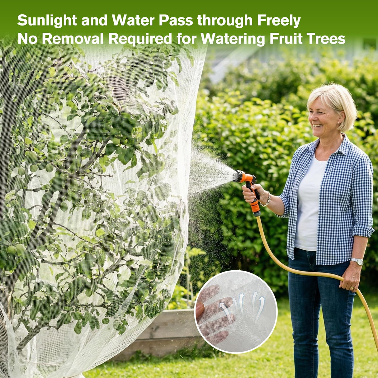 KEOHOLI 15FTx15FT Extra Large Fruit Tree Netting Reusable Durable Mesh Cover with Zipper and Drawstring for Fruit Tree Protection Cover from Birds Cicadas Squirrels and Insects