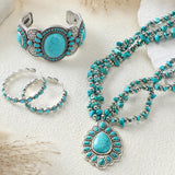Inbagi 3 Pcs Western Jewelry for Women Bohemian Turquoise Jewelry Set Women Country Pendant Long Choker Layered Bracelets Earrings