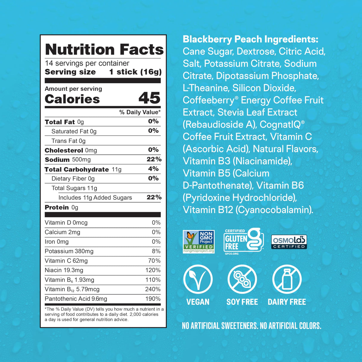 Liquid I.V.® Hydration Multiplier +Energy | Blackberry-Peach | Electrolyte Powder Drink Mix | 1 Pack (14 Servings)