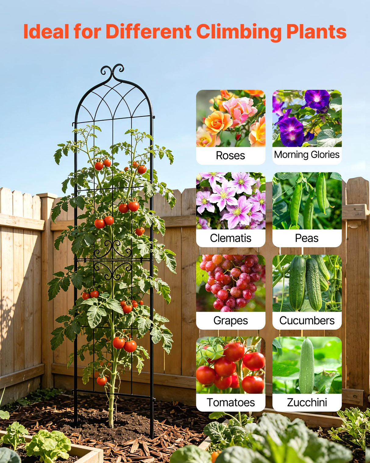 VEVOR 4 Packs Metal Garden Trellis for Climbing Plants Outdoor 87x21in, Rustproof Plant Tall Trellis for Rose Vine Flowers and Vegetables