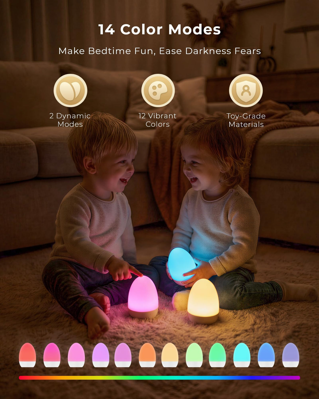 FULNIX Egg Light for Nursery, Eye-Caring Touch Control Rechargeable Baby Night Light with 17 Color Modes, Dimmable Night Feeding Egg Light for New Parents & Kids Bedroom