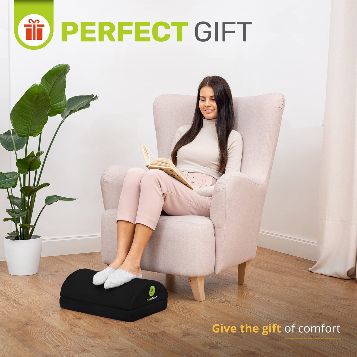 ErgoFoam Foot Rest for Under Desk at Work Adjustable - Chiropractor-Endorsed, High-Density Foam, Velvet (Black)
