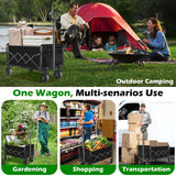 Collapsible Wagons Carts Foldable Wagon, Foldable Wagon Cart with Wheels, Folding Wagons for Beach Camp Sports Garden, 2 Cup Holders/Lightweight Portable/Black/280 LBS