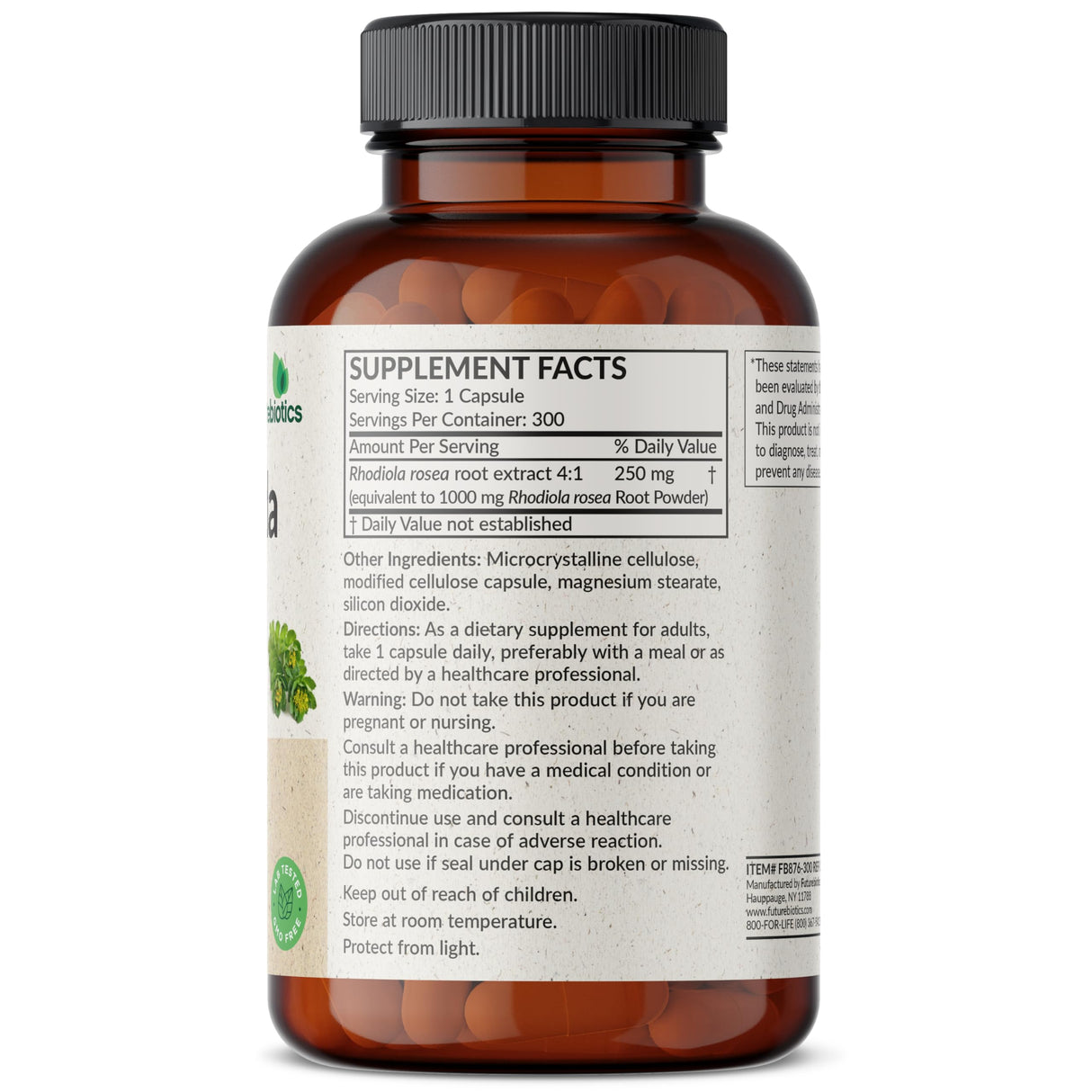 Futurebiotics Rhodiola Rosea Powder Adaptogenic Herb Vegetarian Capsules, 300 Count