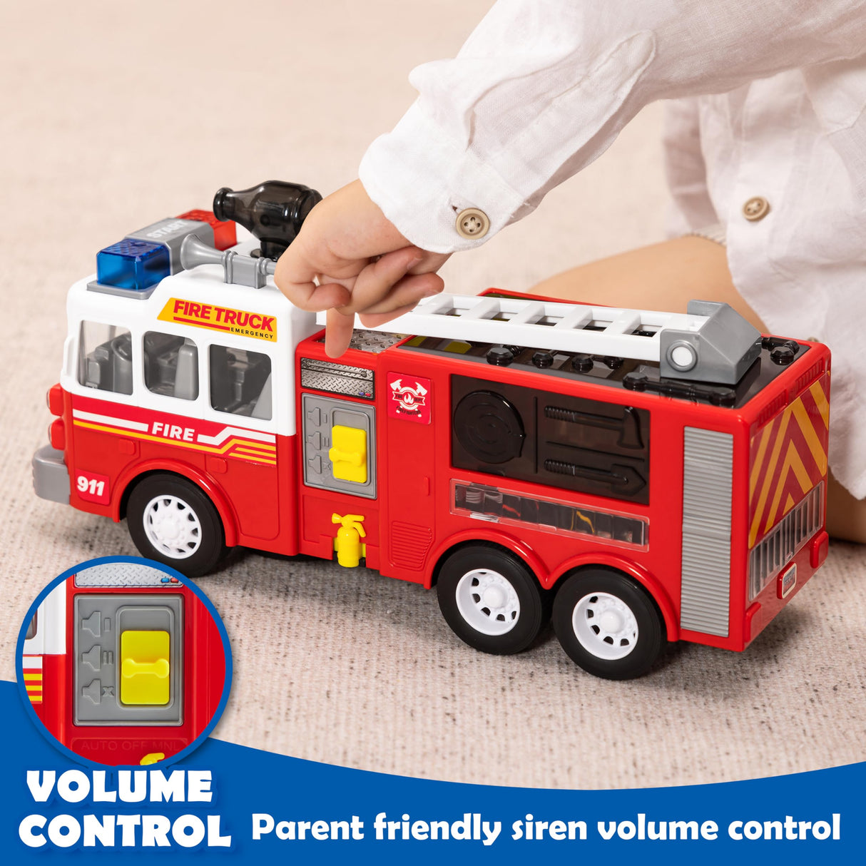 JOYIN LED Fire Truck Toy for Toddlers - LED Projections & Sirens, Bump and Go Fire Engine Trucks with Mode Switch & Volume Control, Kids Firetruck, Boy Toys, Christmas Birthday Gifts for Grandkids