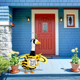 Mindsoft 2 Pcs Summer Porch Goose Outfit with Welcome Wooden Sign with Wings for 23" Cement Plastic Goose Statue Outdoor Patio Yard Lawn Art Decoration(Bee)