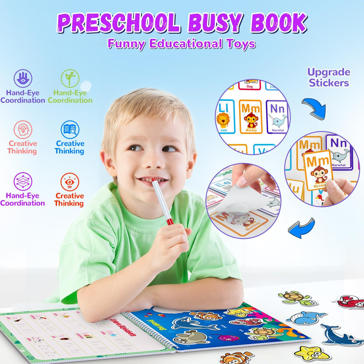 Busy Book for Toddlers 3+, Preschool Learning Activities with 30 Themes Prek Preschool Workbooks, Montessori Educational Learning Toys Activity Books for Christmas Birthdays Gifts Boys Girls