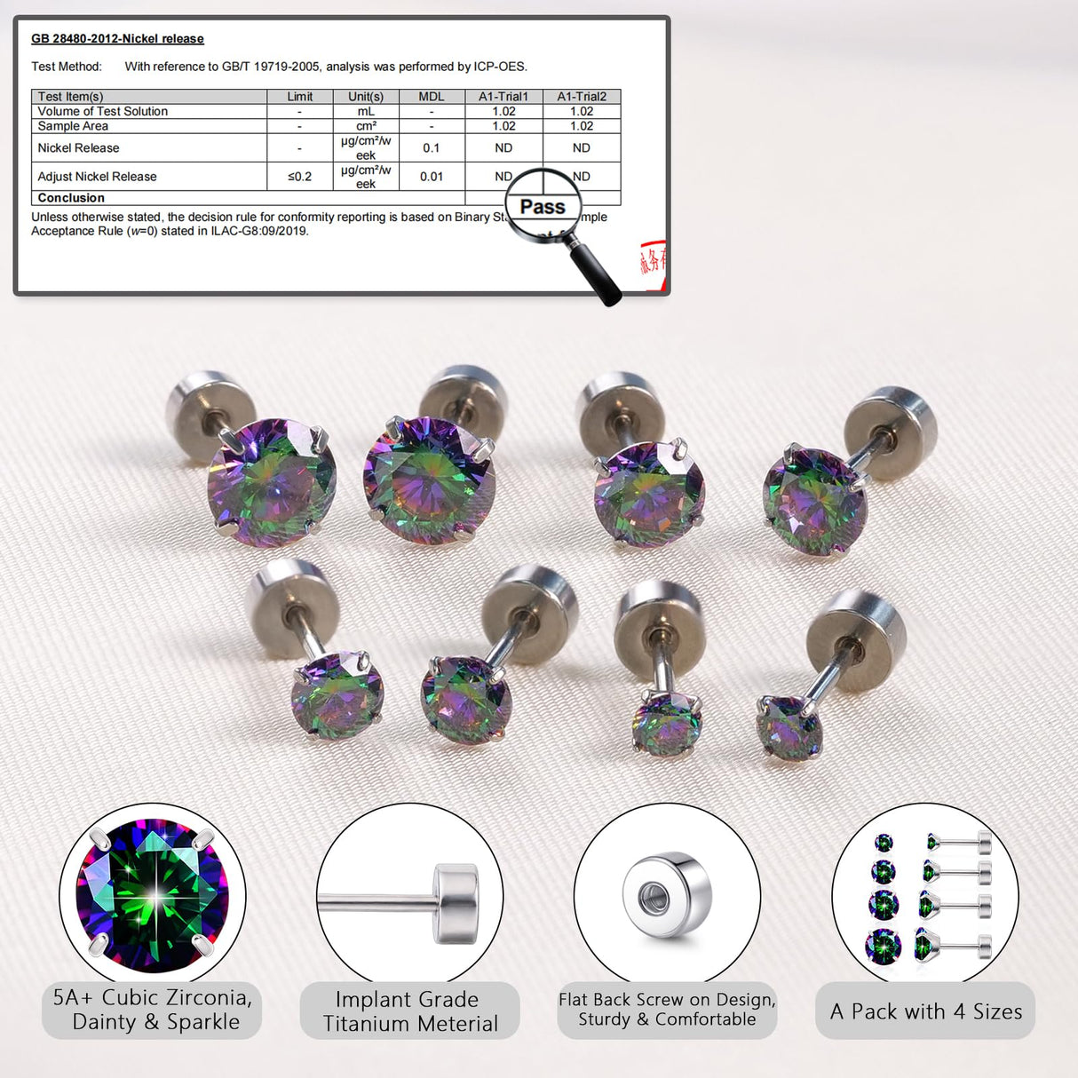 limerencia Hypoallergenic Screw Back Titanium Earrings Set for Women Men