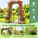 Giantex 81" H Metal Garden Arbor Arch Trellis with Gate and Planter
