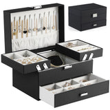 Dajasan Jewelry Organizer Box, Large Jewelry Boxes for Women Girls, Space-Saving 3 Layers Jewelry Storage Case with Drawer, Movable Metal Stand, Modern, Gift Idea (Black)