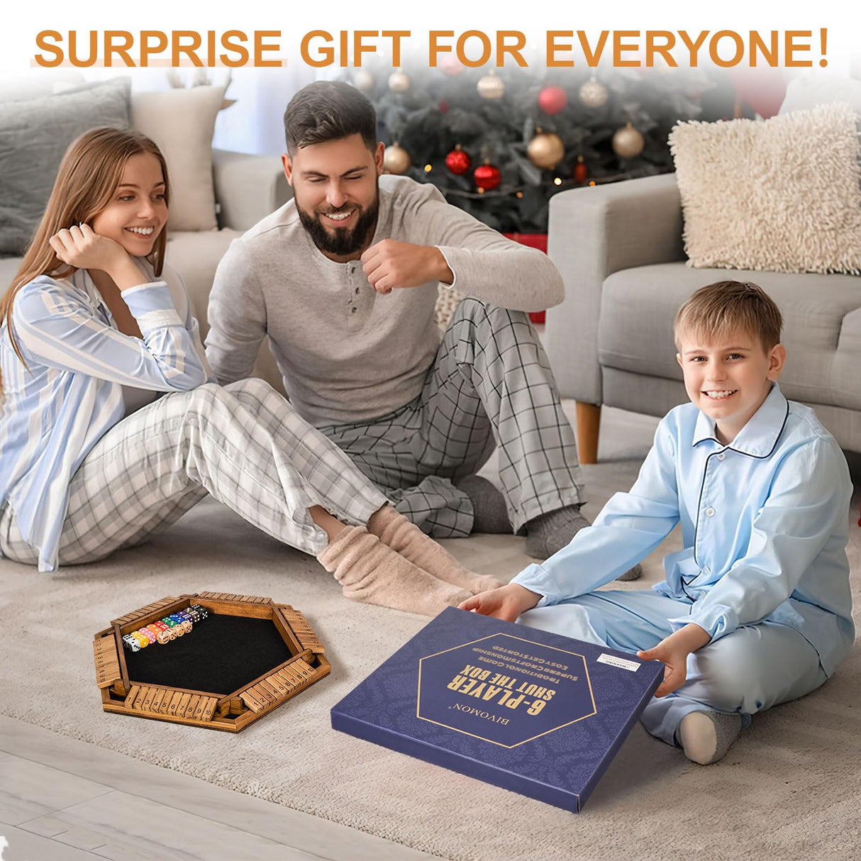 BIVOMON 1-6 Players Shut The Box Dice Game, Wooden Board Table Math Game for Kids Adult with 24 Dice, Close The Box Game for Family, Party, Christmas, Birthday