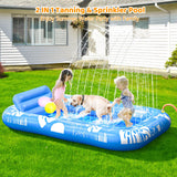 Inflatable Tanning Pool Lounger Float with Sprinkler, 77" x 48" Pool Floats Adult with Pillow, 6 in 1 Suntan Tub Raft Floatie with Drink Holder Sunbathing Water Lounge